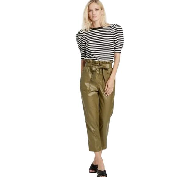 SALE Who What Where Women's Ankle Length Paper Bag Trousers Faux Leather Size 6 - Picture 8 of 8